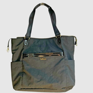 Kipling Black Nylon Tote Bag Gold Logo Patent Trim Large Shoulder Travel Work